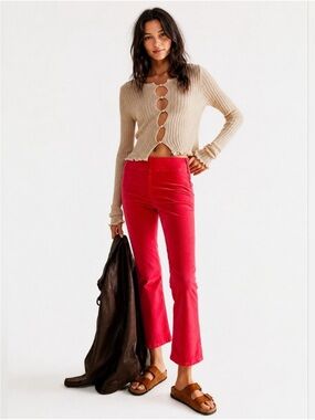 High-Rise Red Velvet Crop Pants Free People XS Ankle Kick Flare In My Feelings